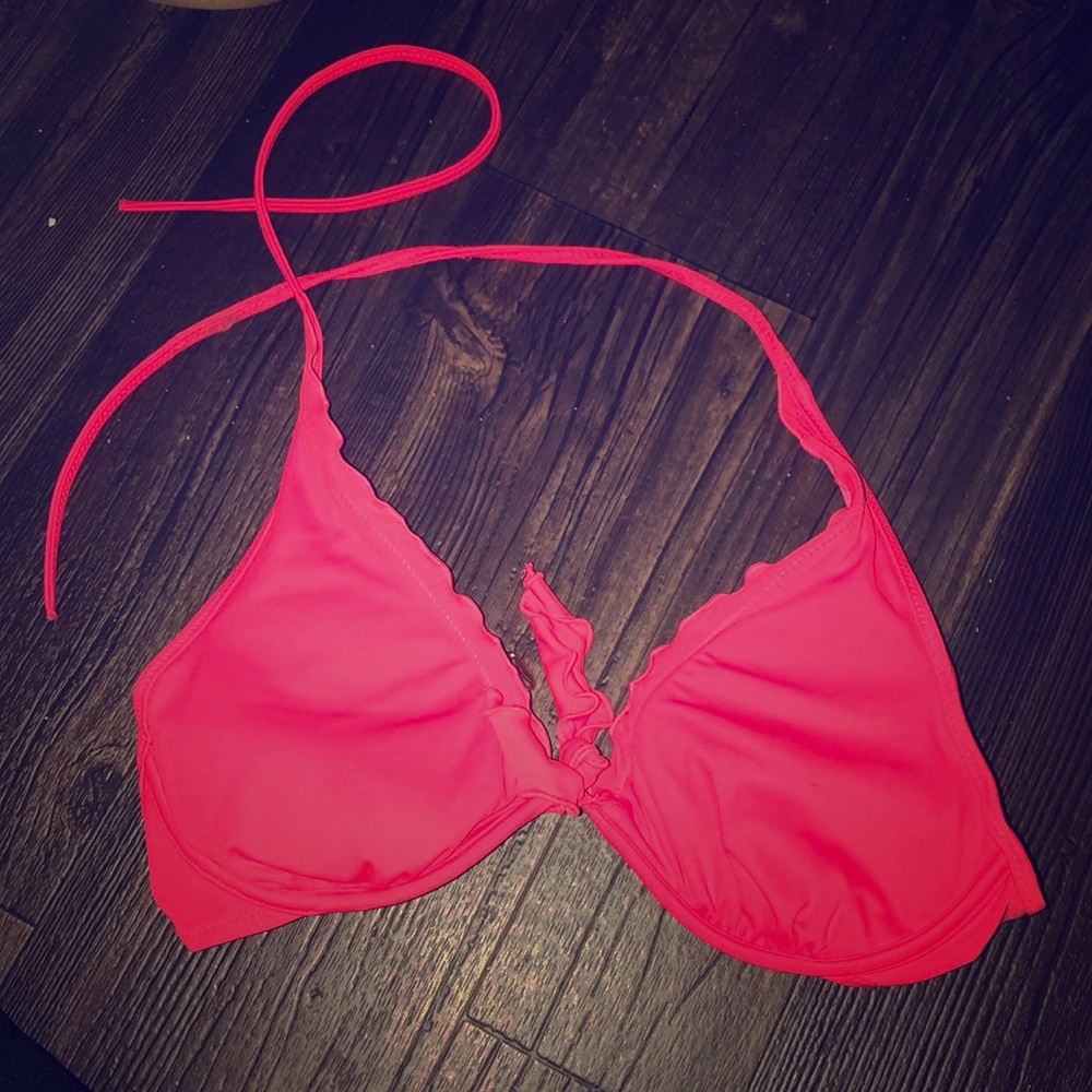 Coral halter bikini top